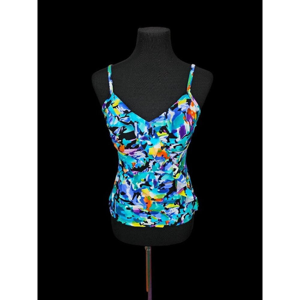 Caribbean Joe Bathing Suit Top Women's Size 10 Blue Multi Cups Light Padding
